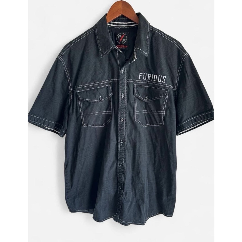 Fast & Furious by Affliction Shirt Mens XL Black Embroidered Y2K Racing Biker